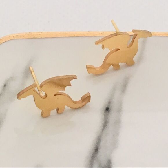 Dainty Dragon Gold Tone or Silver Tone Earrings NWT - Picture 5 of 9